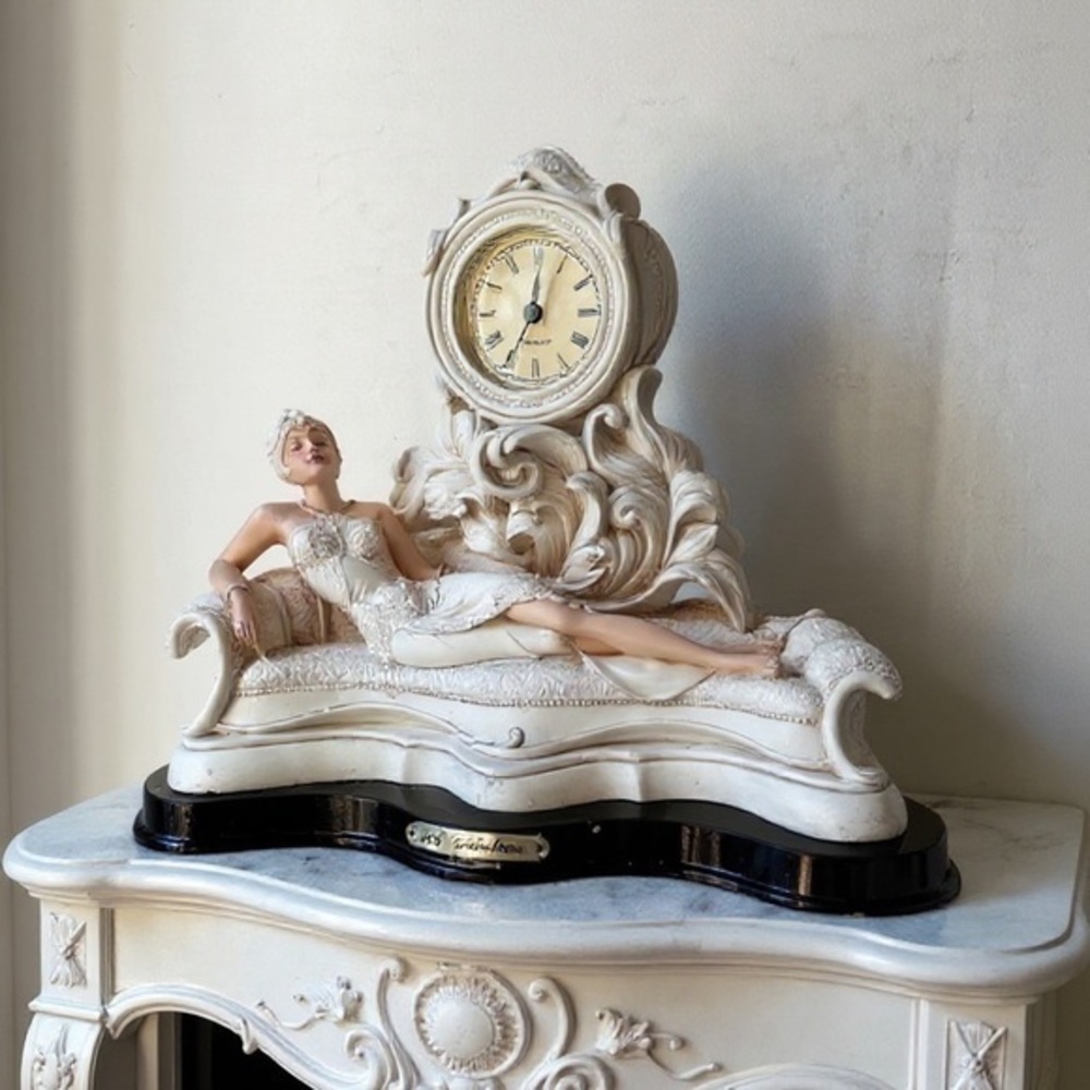 Elegant Cream Clock with Reclining Lady Figurine